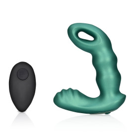 Ouch! Beaded Vibrating Prostate Massager with Remote Control Metallic Green