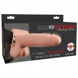 Fetish Fantasy 7" Hollow Rechargeable Strap-On with Balls Flesh