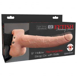 Fetish Fantasy 9" Hollow Rechargeable Strap-On with Balls Flesh