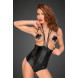 Noir Handmade F179 Powerwetlook Body with Velvet Multistraps and Chequered Tape Inserts