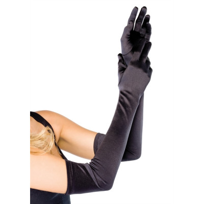 Leg Avenue Extra Long Satin Gloves 16B - Saténové rukavičky Černá