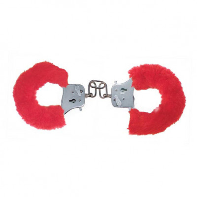 Toyjoy Furry Fun Cuffs - Plyšová kovová pouta červená