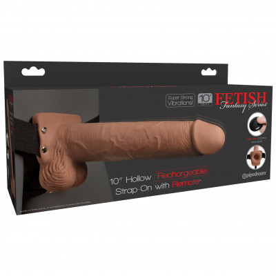 Fetish Fantasy 10" Hollow Rechargeable Strap-On with Remote Tan