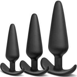 SuperLove Silicone Anal Plug Training Set for Beginners & Advanced Black