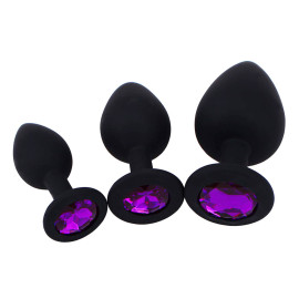 SuperLove Jewel Silicone Butt Plugs Training Kit Black-Purple