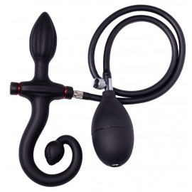 Rimba Latex Play Inflatable Anal Plug with Handle and Pump Black