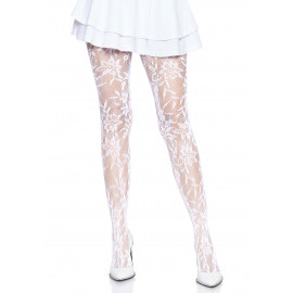 Leg Avenue Seamless Floral Lace Tights White