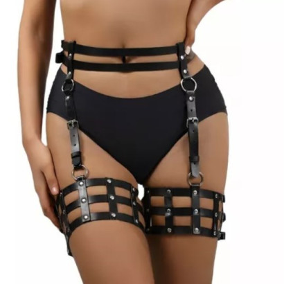 JGF Harness Sexy Thighs Eco Leather Black