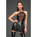 Noir Handmade F184 Powerwetlook Flared Mini Dress with Embroidered Tulle Cross on The Bust